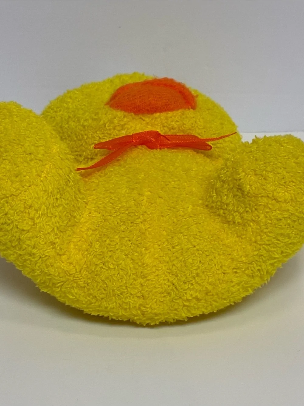 Duck Plush with Bow Yellow Tuft of White Hair Soft 7 in.